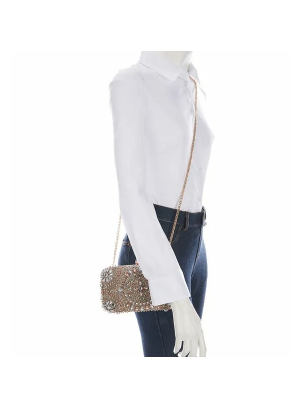 Landry Encrusted Crystal Minaudiere Clutch - Rose Gold - Picture 4 of 5